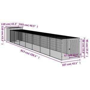 vidaXL Chicken Coop with Run Light Gray 110x813x110 cm Galvanized Steel