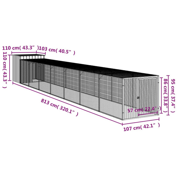 vidaXL Chicken Coop with Run Light Gray 110x813x110 cm Galvanized Steel