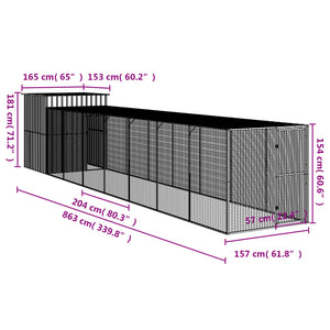 vidaXL Chicken Coop with Run Anthracite 165x863x181 cm Galvanized Steel