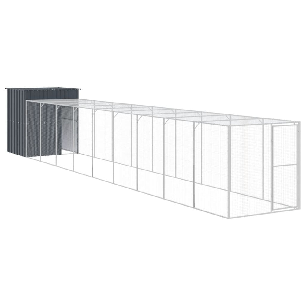 vidaXL Chicken Coop with Run Anthracite 165x1067x181 cm Galvanized Steel