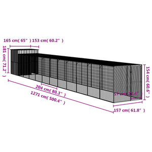 vidaXL Chicken Coop with Run Anthracite 165x1271x181cm Galvanized Steel