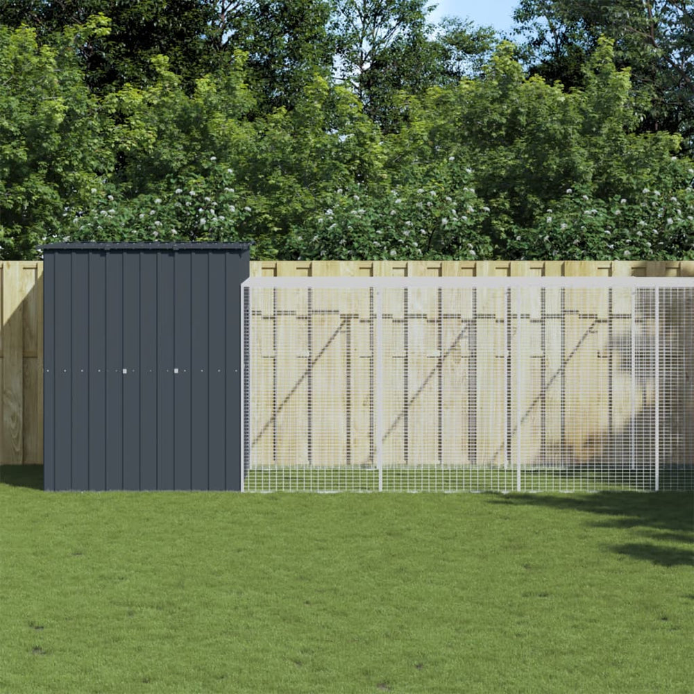 vidaXL Chicken Coop with Run Anthracite 165x1271x181cm Galvanized Steel