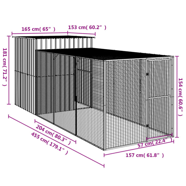 vidaXL Chicken Coop with Run Light Gray 165x455x181 cm Galvanized Steel