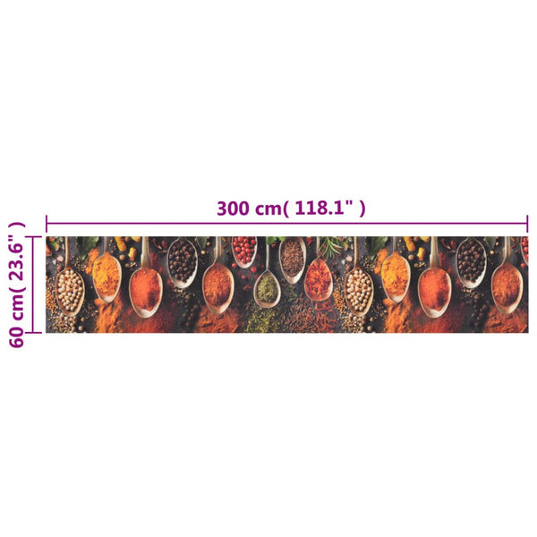 vidaXL Kitchen Runner Washable Spoons & Spices 60x300 cm Velvet