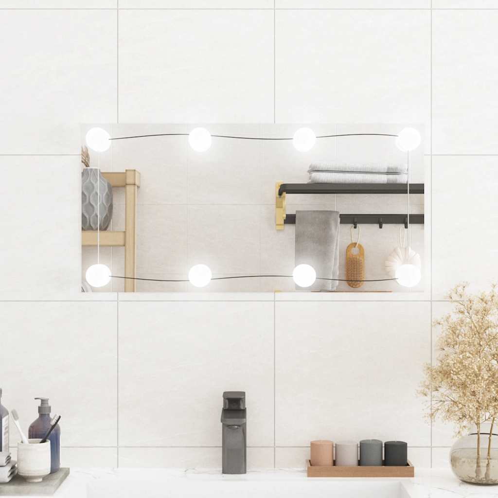 vidaXL Wall Mirror with LED Lights 30x60 cm Glass Rectangular