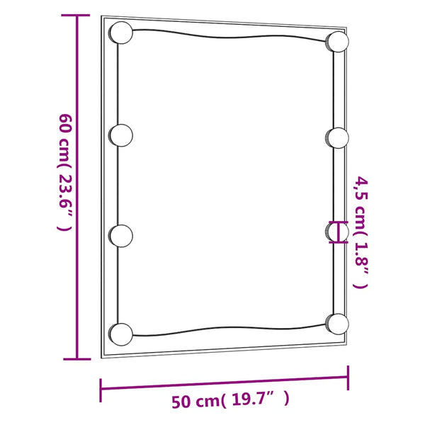 vidaXL Wall Mirror with LED Lights 50x60 cm Glass Rectangular