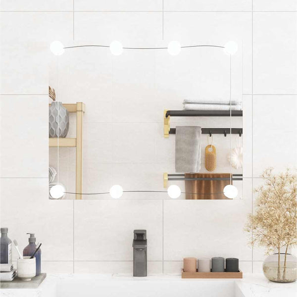 vidaXL Wall Mirror with LED Lights 50x60 cm Glass Rectangular