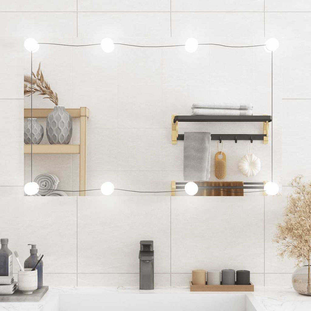 vidaXL Wall Mirror with LED Lights 50x80 cm Glass Rectangular