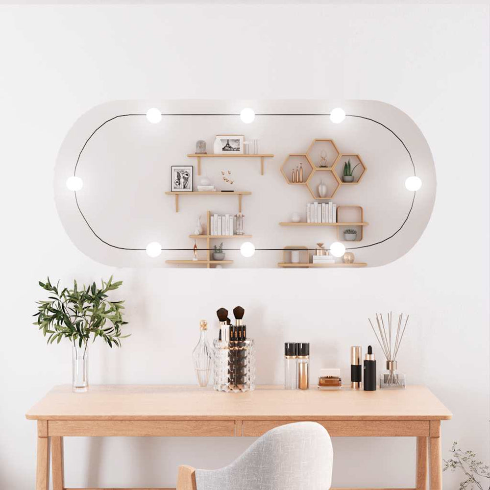 vidaXL Wall Mirror with LED Lights 45x100 cm Glass Oval