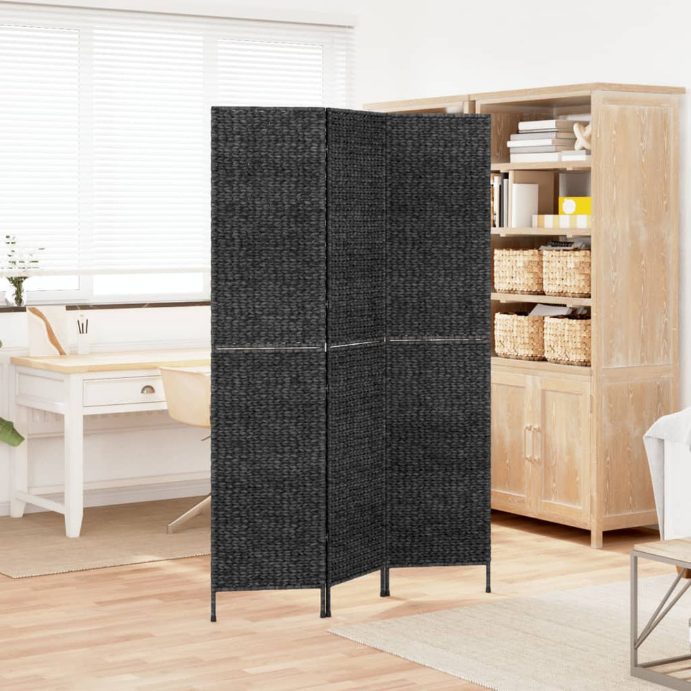 Schwarzer 3-teiliger Paravent aus Wasserhyazinthe, 122x180 cm