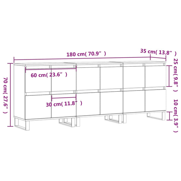 vidaXL Sideboards 3 pcs. High-Gloss White Engineered Wood