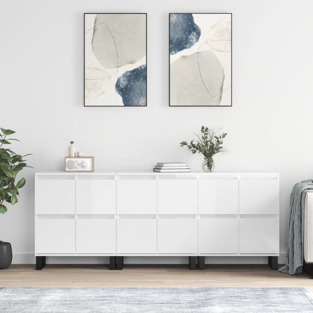 vidaXL Sideboards 3 pcs. High-Gloss White Engineered Wood