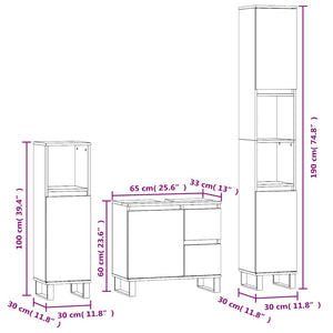 vidaXL 3-Piece Bathroom Furniture Set Smoked Oak Engineered Wood