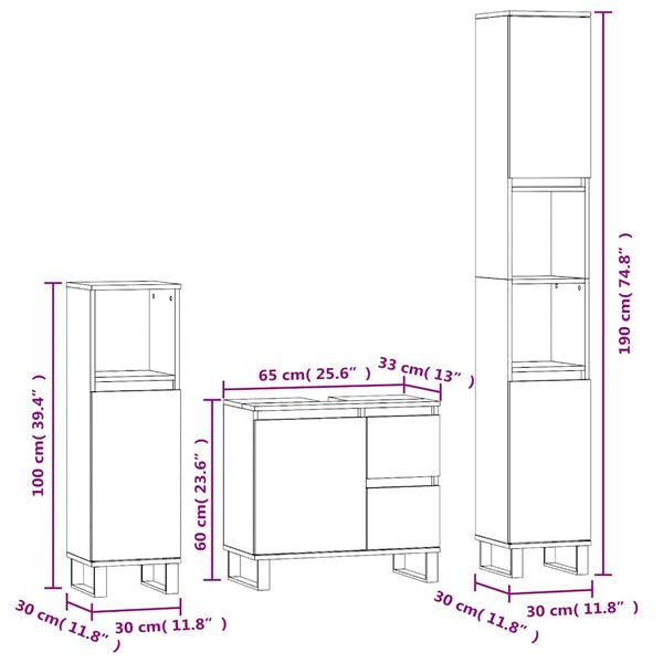 vidaXL 3-Piece Bathroom Furniture Set Smoked Oak Engineered Wood