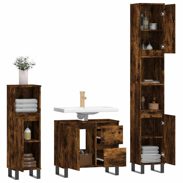vidaXL 3-Piece Bathroom Furniture Set Smoked Oak Engineered Wood
