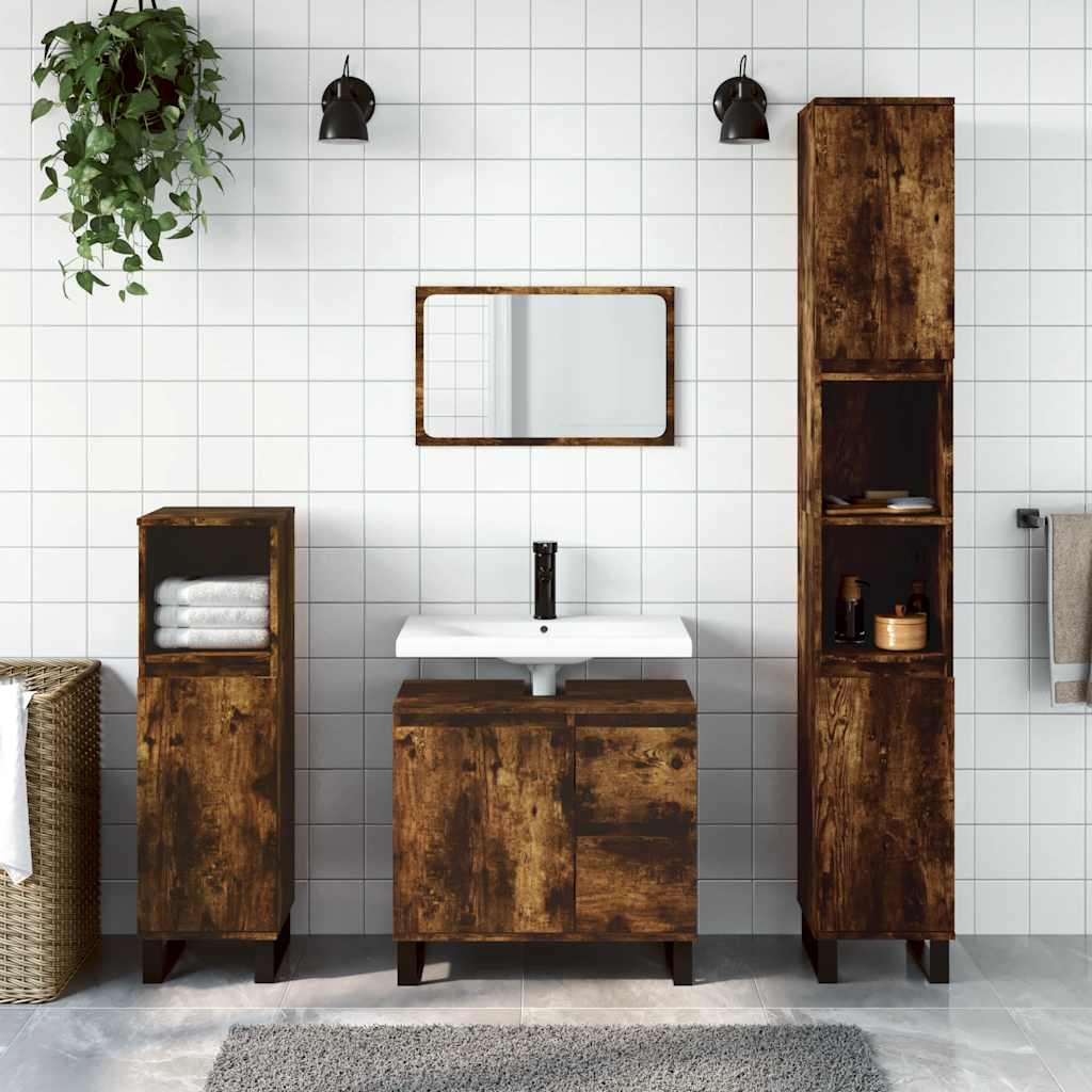 vidaXL 3-Piece Bathroom Furniture Set Smoked Oak Engineered Wood
