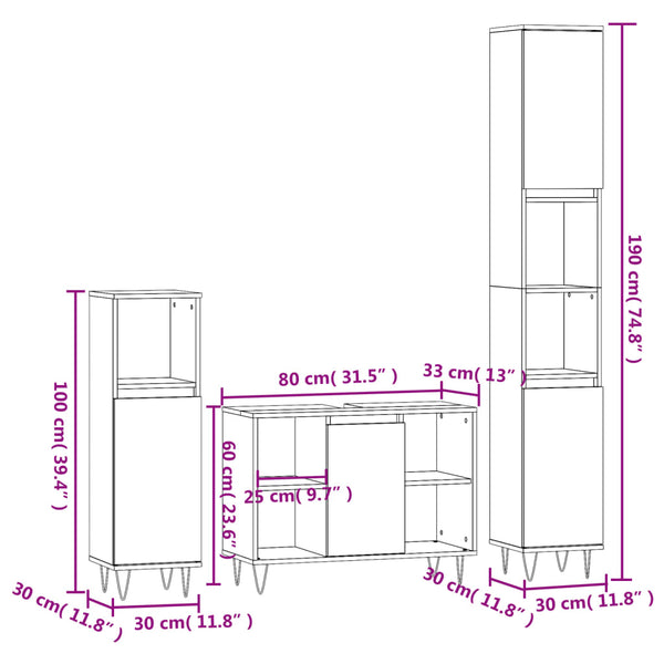 3-tlg Badmöbel-Set Betongrau