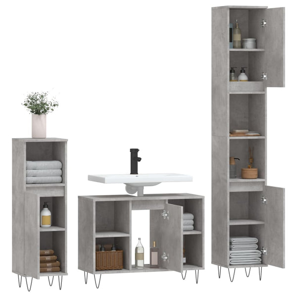 3-tlg Badmöbel-Set Betongrau