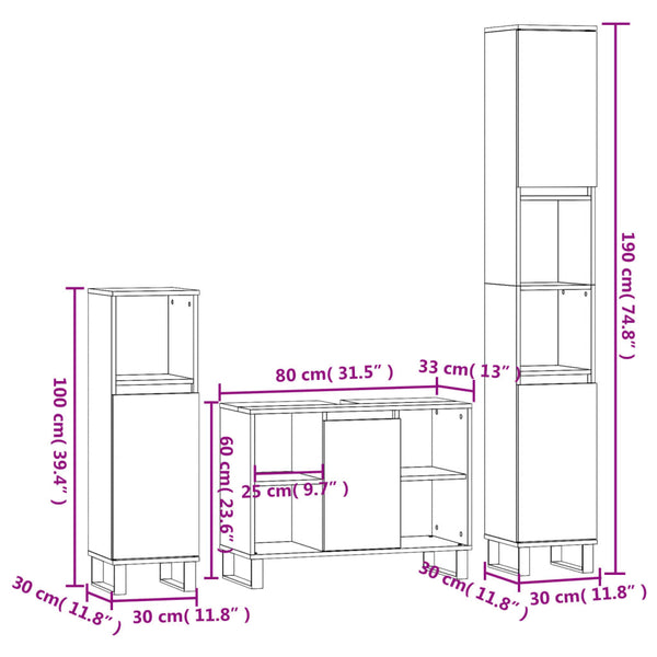 vidaXL 3-Piece Bathroom Furniture Set White Engineered Wood