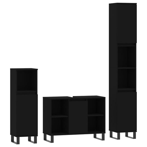 vidaXL 3-Piece Bathroom Furniture Set Black Engineered Wood
