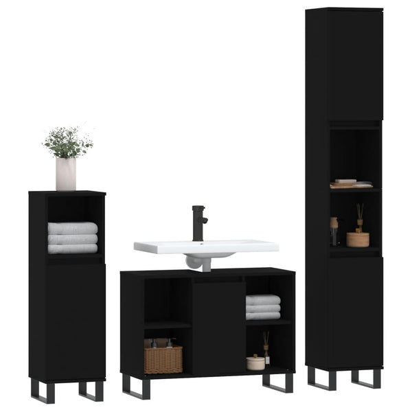 vidaXL 3-Piece Bathroom Furniture Set Black Engineered Wood