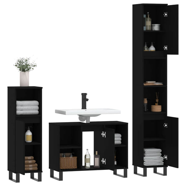 vidaXL 3-Piece Bathroom Furniture Set Black Engineered Wood