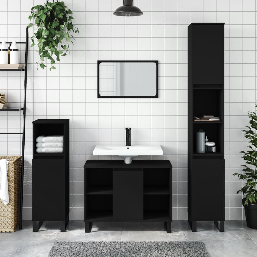 vidaXL 3-Piece Bathroom Furniture Set Black Engineered Wood