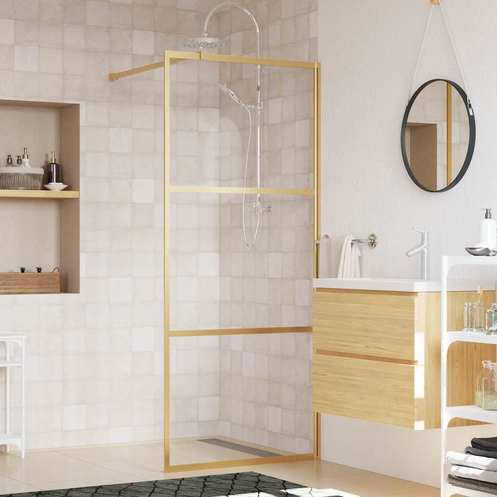 vidaXL Walk-in Shower Screen with ESG Clear Glass Golden 90x195cm