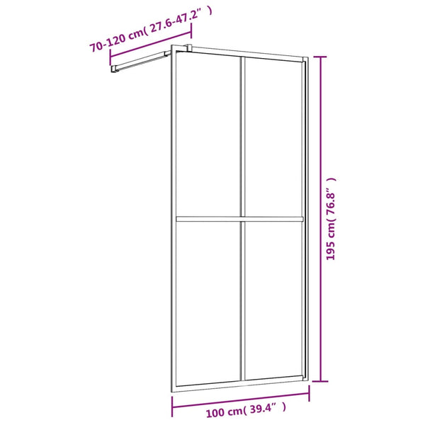 vidaXL Walk-in Shower Screen Tempered Safety Glass Clear Golden 100x195cm