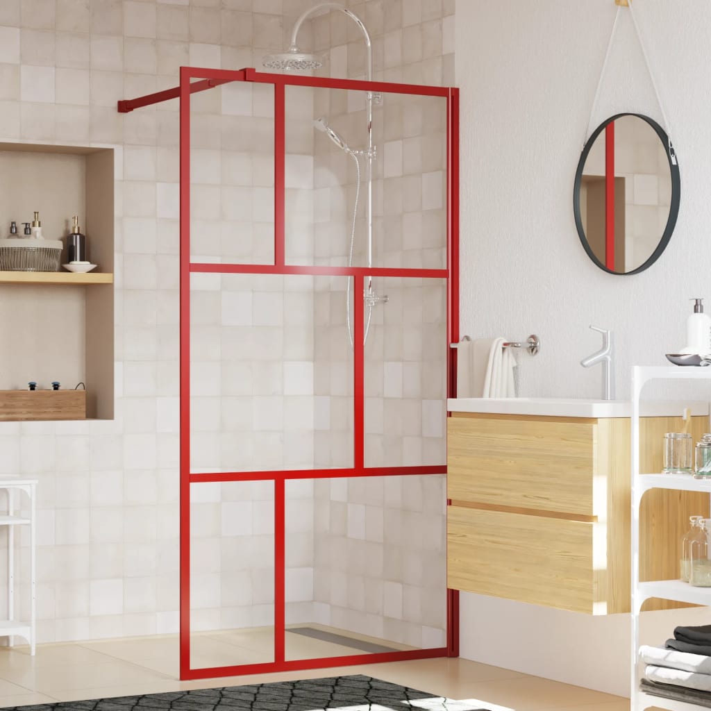 vidaXL Walk-In Shower Screen with ESG Clear Glass Red 100x195 cm
