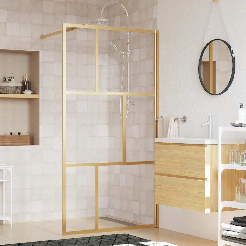 vidaXL Walk-in Shower Screen Tempered Safety Glass Clear Golden 100x195cm