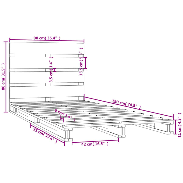 vidaXL Solid Wood Bed White 90x190 cm Pine