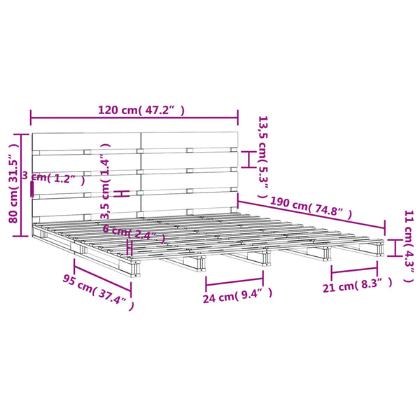 vidaXL Solid Pine Bed 120x190 cm