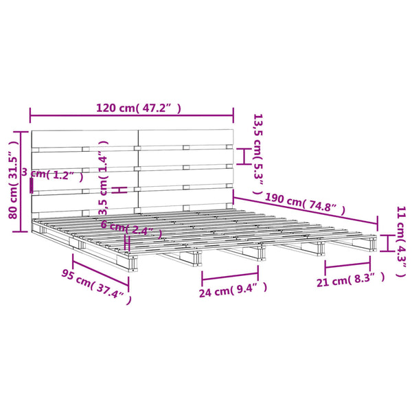 vidaXL Solid Pine Bed White 120x190 cm