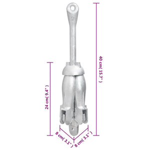 vidaXL Folding Anchor Silver 3.2 kg Malleable Cast Iron