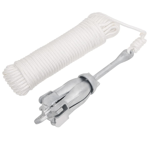 vidaXL Folding Anchor with Rope Silver 3.2 kg Malleable Cast Iron