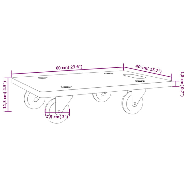 vidaXL Dolly 2 pcs. Rectangular 60x40x11.5 cm 250 kg
