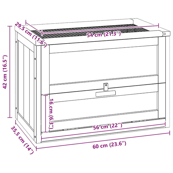vidaXL Hamster Cage 60x35.5x42 cm Solid Fir Wood
