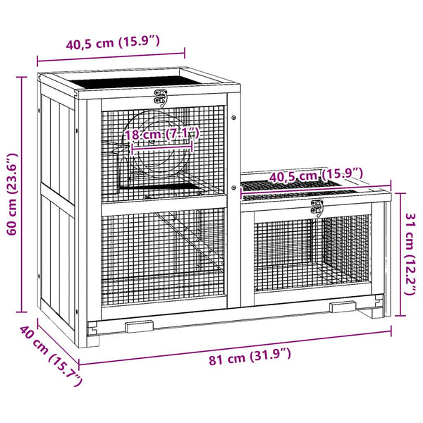 vidaXL Hamster Cage 81x40x60 cm Solid Fir Wood