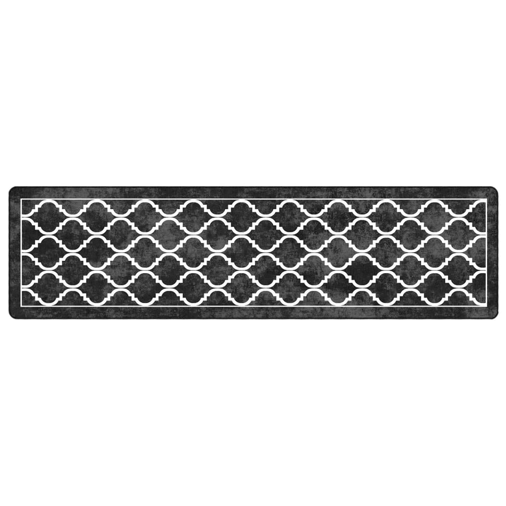 vidaXL Washable Rug Black and White 80x300 cm