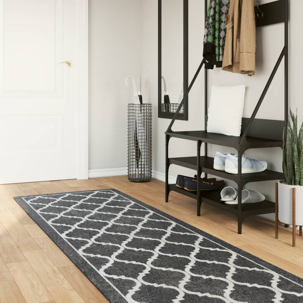 vidaXL Washable Rug Black and White 80x300 cm