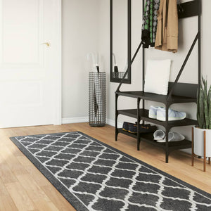 vidaXL Washable Rug Black and White 80x300 cm