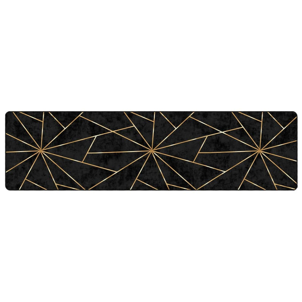vidaXL Washable Rug Black and Gold 80x300 cm