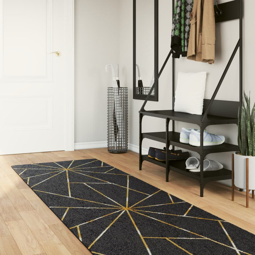 vidaXL Washable Rug Black and Gold 80x300 cm