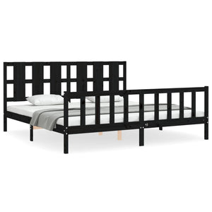 vidaXL Solid Wood Bed with Headboard Black 180x200 cm