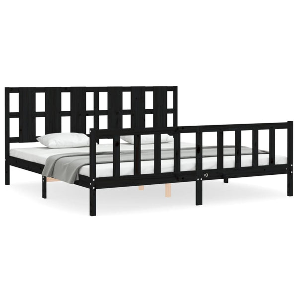 vidaXL Solid Wood Bed with Headboard Black 180x200 cm