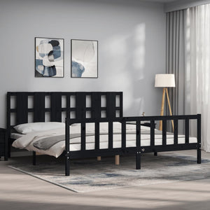 vidaXL Solid Wood Bed with Headboard Black 180x200 cm