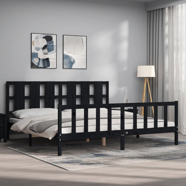 vidaXL Solid Wood Bed with Headboard Black 180x200 cm