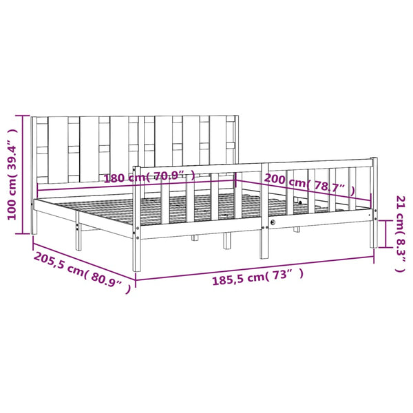 vidaXL Solid Wood Bed with Headboard Black 180x200 cm