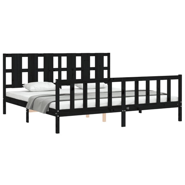 vidaXL Solid Wood Bed with Headboard Black 180x200 cm